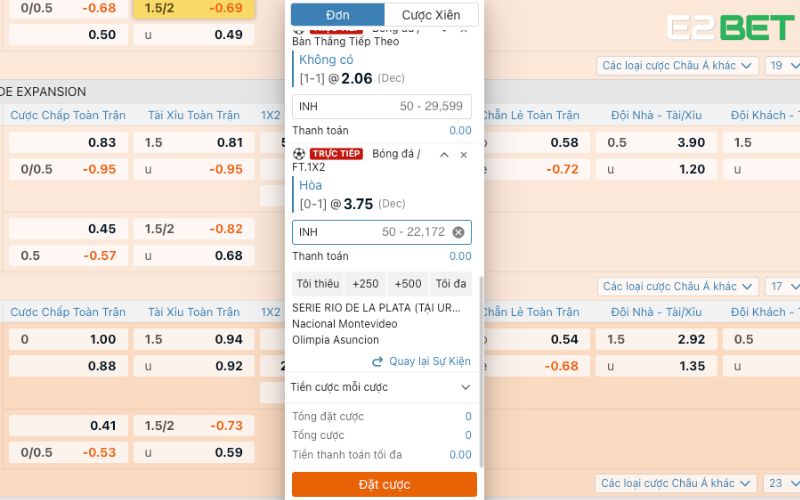 Hướng dẫn cách đặt cược bóng đá tại E2BET chi tiết