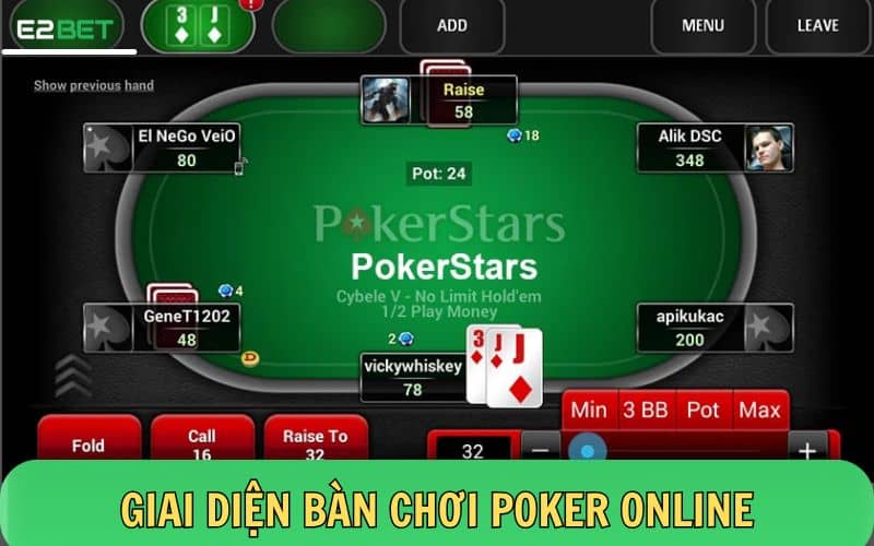 Giao diện bàn chơi Poker online